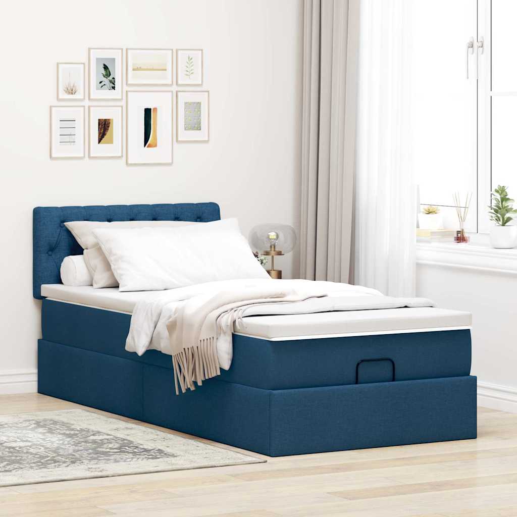 vidaXL Otomana Łóżko z Materacem i LED Niebieski 90x200 cm Tkanina