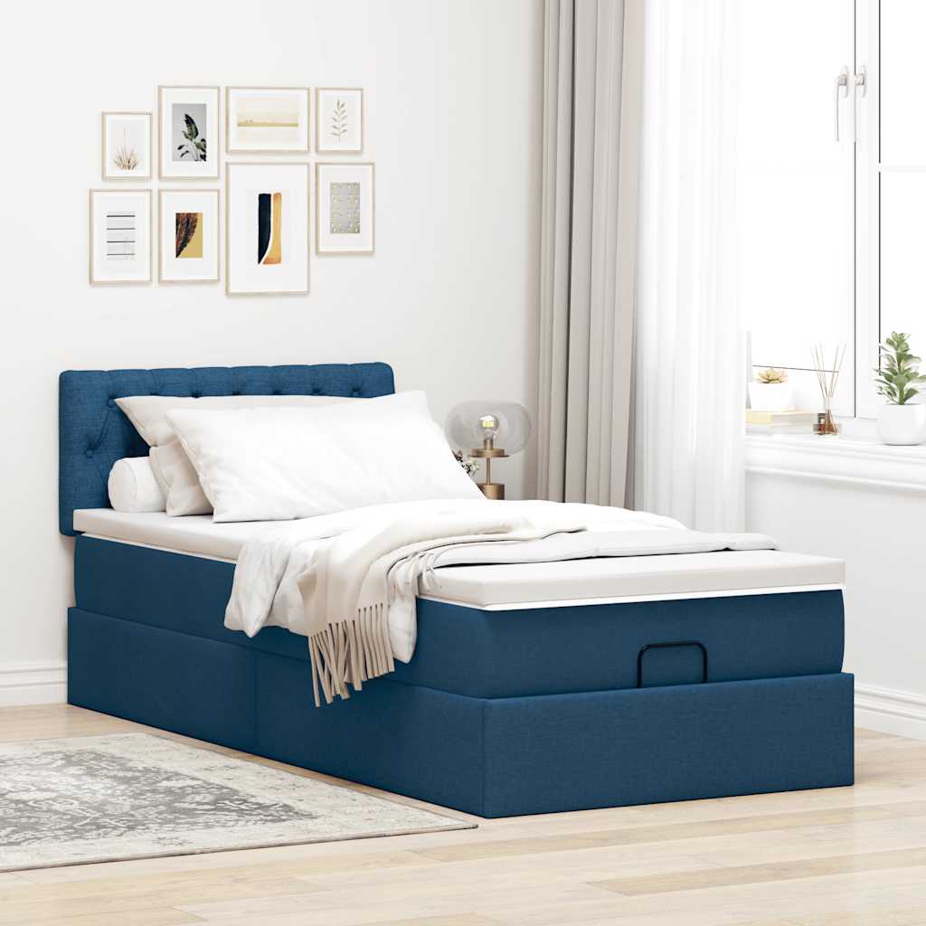vidaXL Otomana Łóżko z Materacem i LED Niebieski 100x200 cm Tkanina