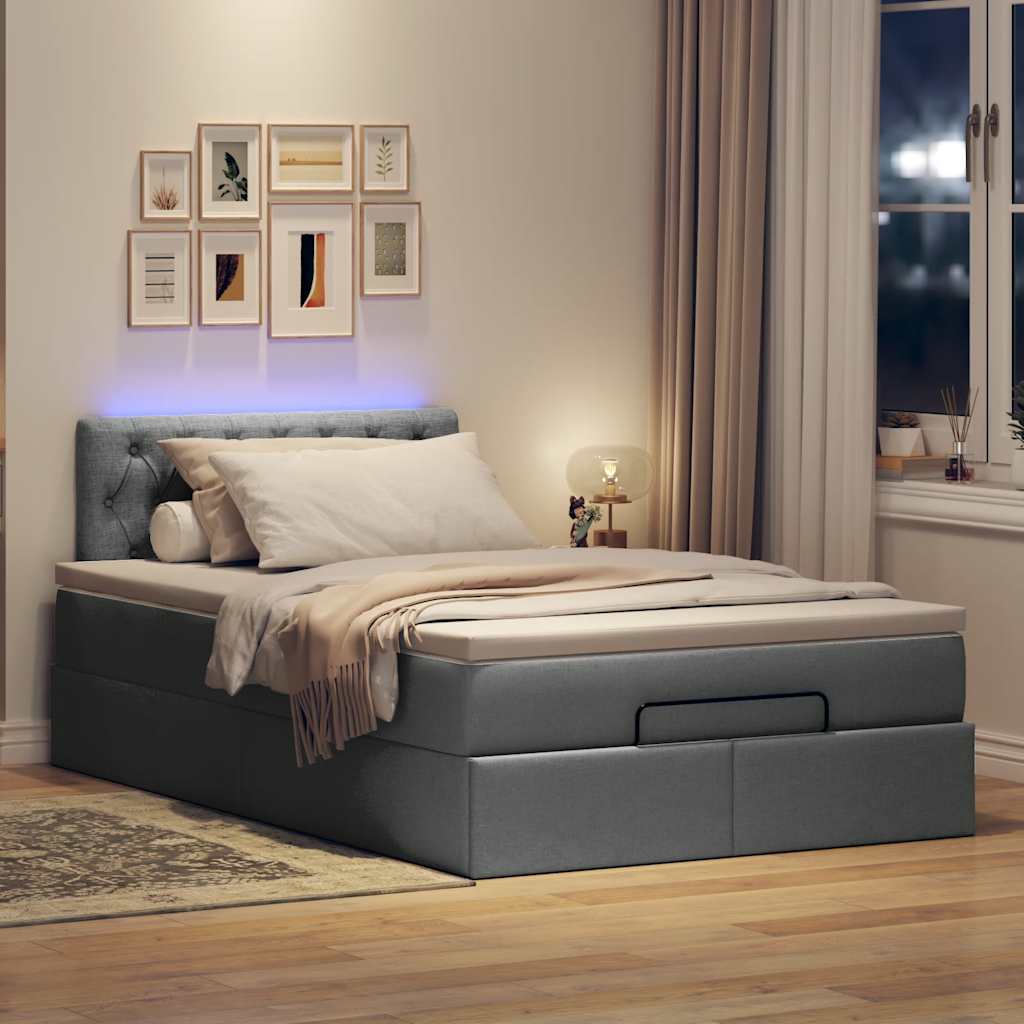 vidaXL Łóżko otomana z materacem i LED, ciemnoszary, 120x190cm tkanina