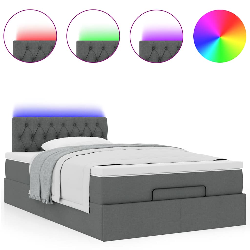 vidaXL Łóżko otomana z materacem i LED, ciemnoszary, 120x190cm tkanina