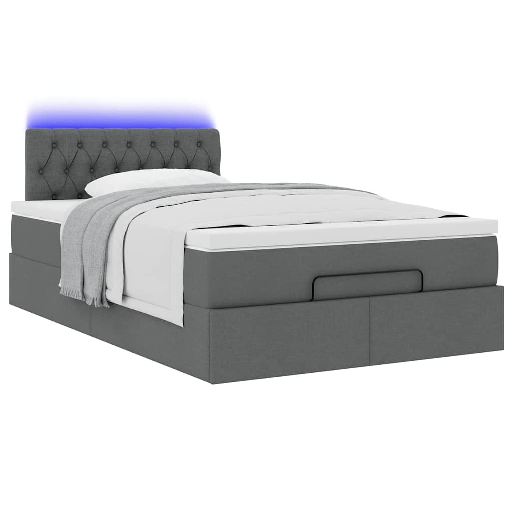 vidaXL Łóżko otomana z materacem i LED, ciemnoszary, 120x190cm tkanina