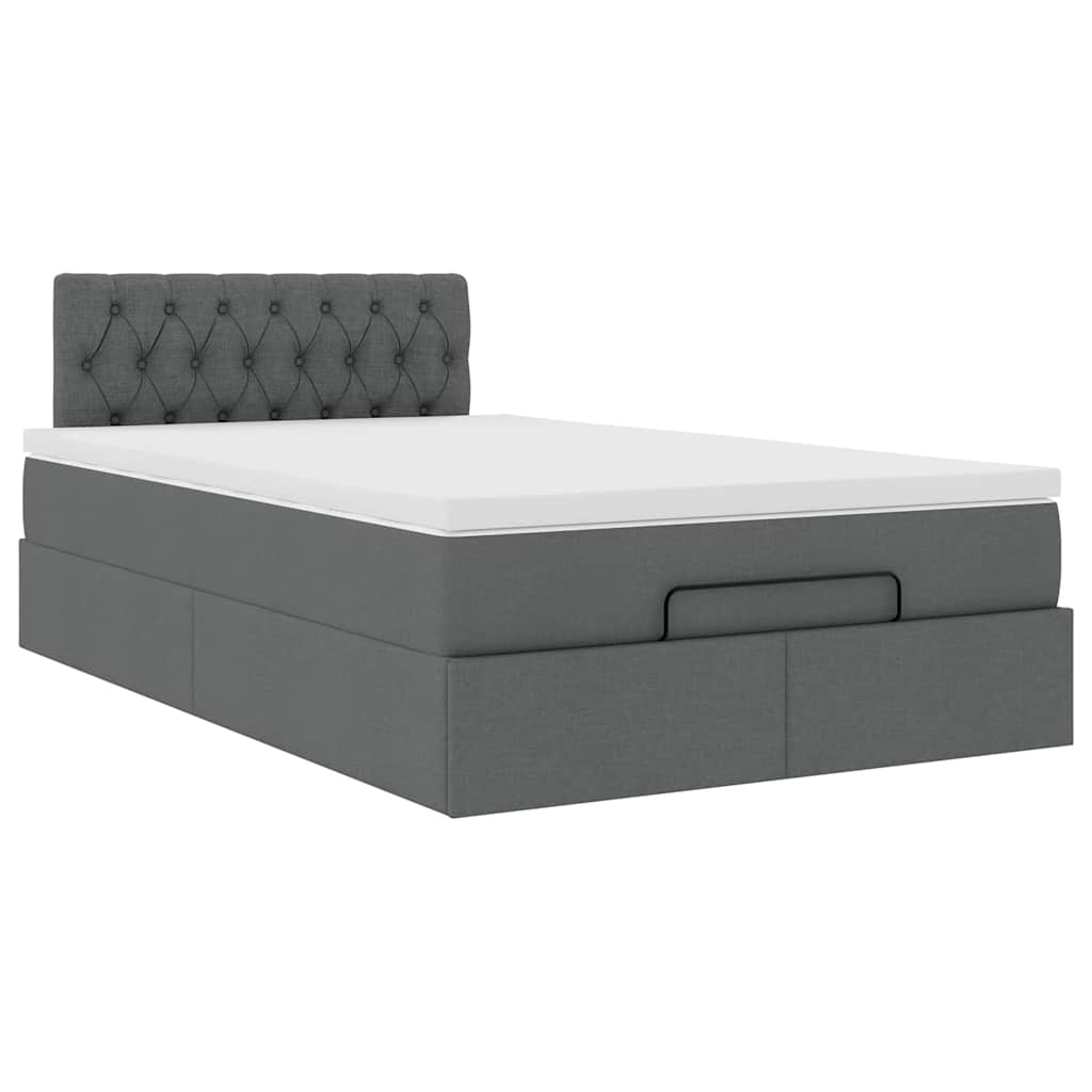 vidaXL Łóżko otomana z materacem i LED, ciemnoszary, 120x190cm tkanina
