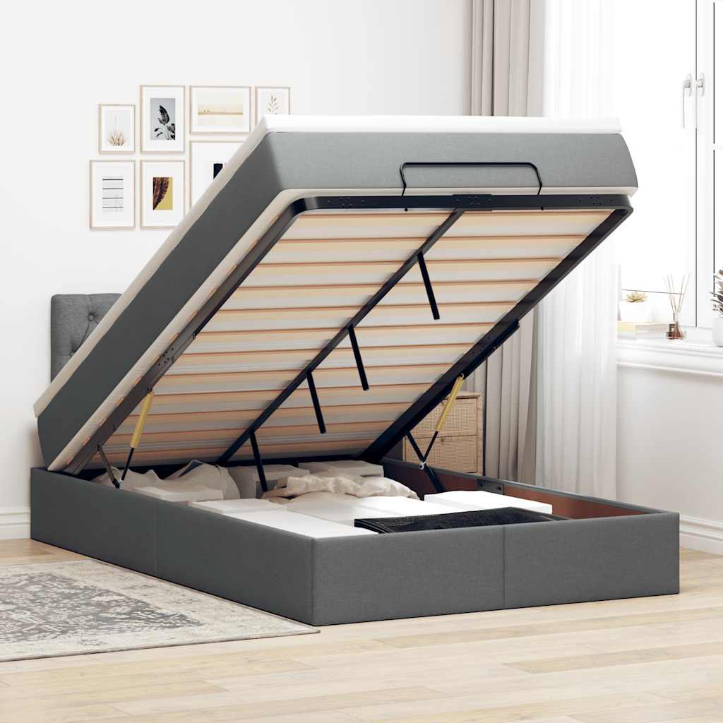 vidaXL Łóżko otomana z materacem i LED, ciemnoszary, 120x190cm tkanina