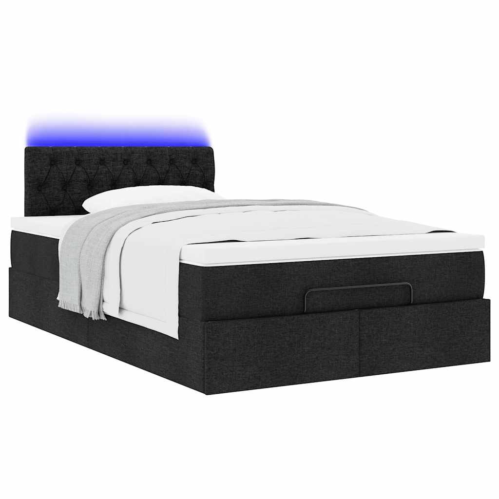 vidaXL Łóżko otomana z materacem i LED, czarny, 120x190 cm, tkanina