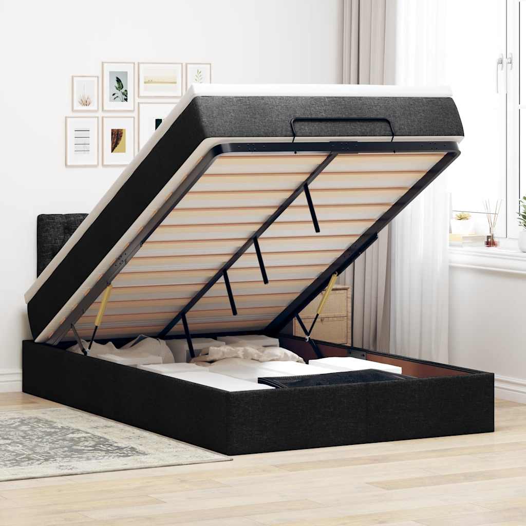 vidaXL Łóżko otomana z materacem i LED, czarny, 120x190 cm, tkanina