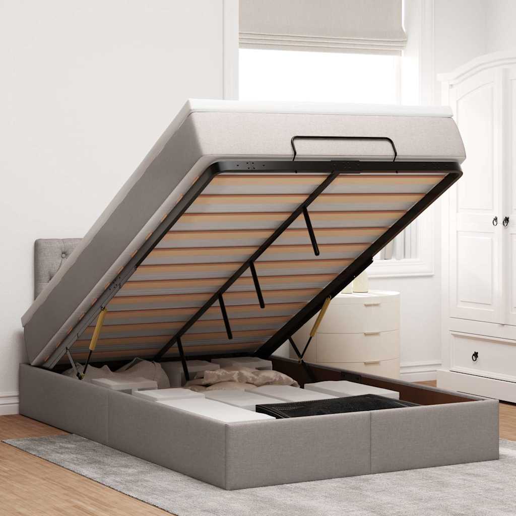 vidaXL Łóżko otomana z materacem i LED, taupe, 120x190cm, tkanina