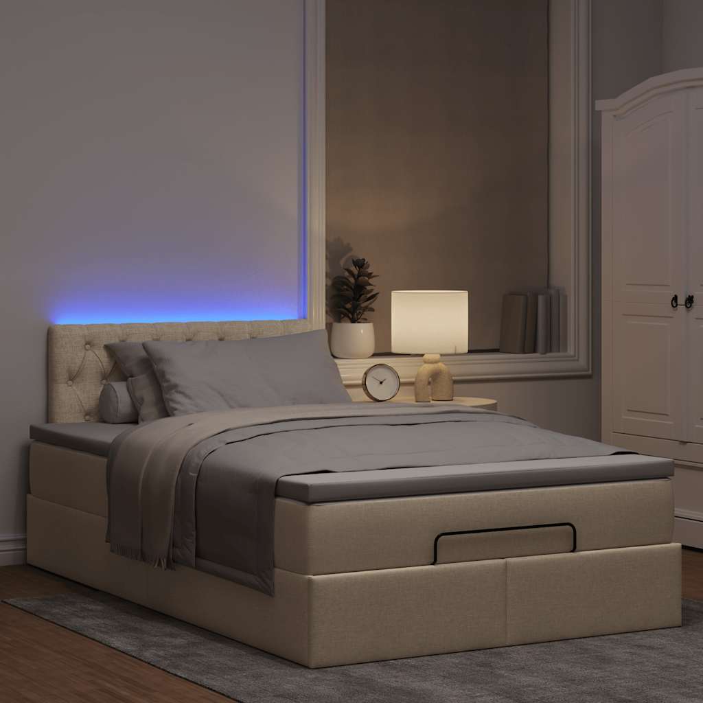 vidaXL Łóżko otomana z materacem i LED, kremowy, 120x190cm, tkanina
