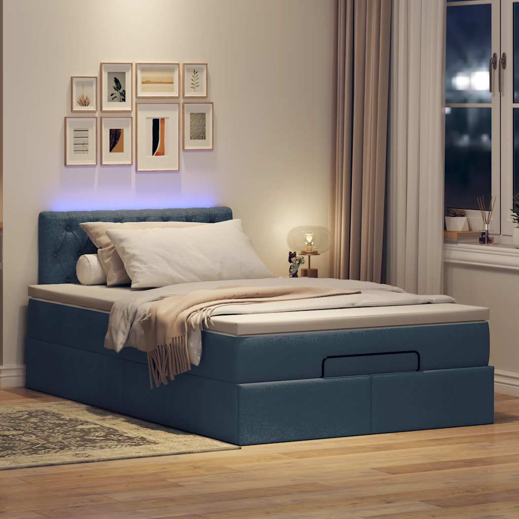 vidaXL Łóżko otomana z materacem i LED, niebieski, 120x190cm, tkanina