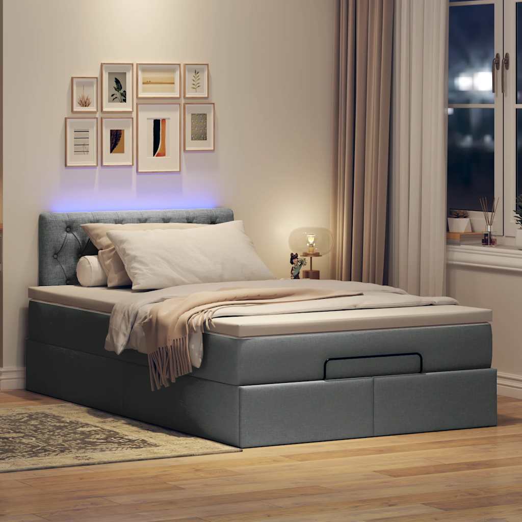 vidaXL Łóżko otomana z materacem i LED, ciemnoszary, 120x200 cm
