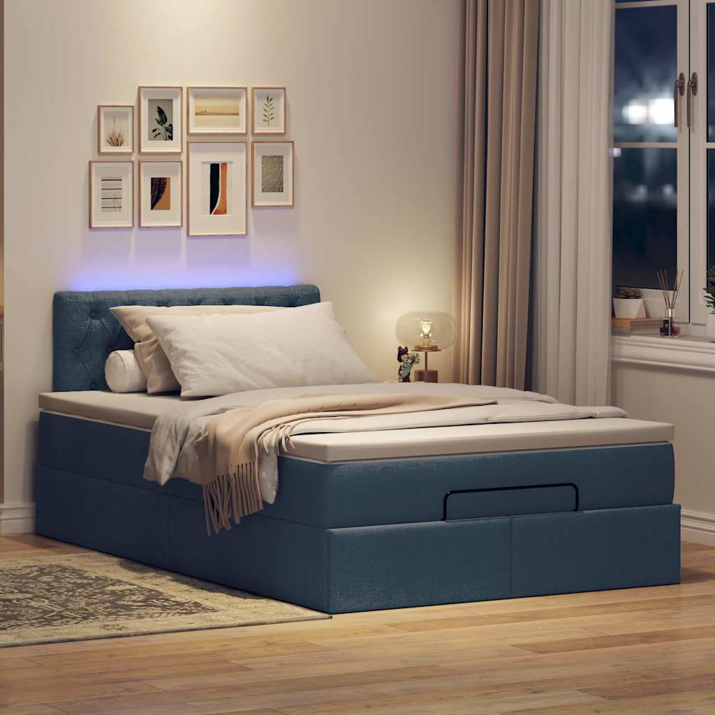 vidaXL Otomana Łóżko z Materacem i LED Niebieski 120x200 cm Tkanina