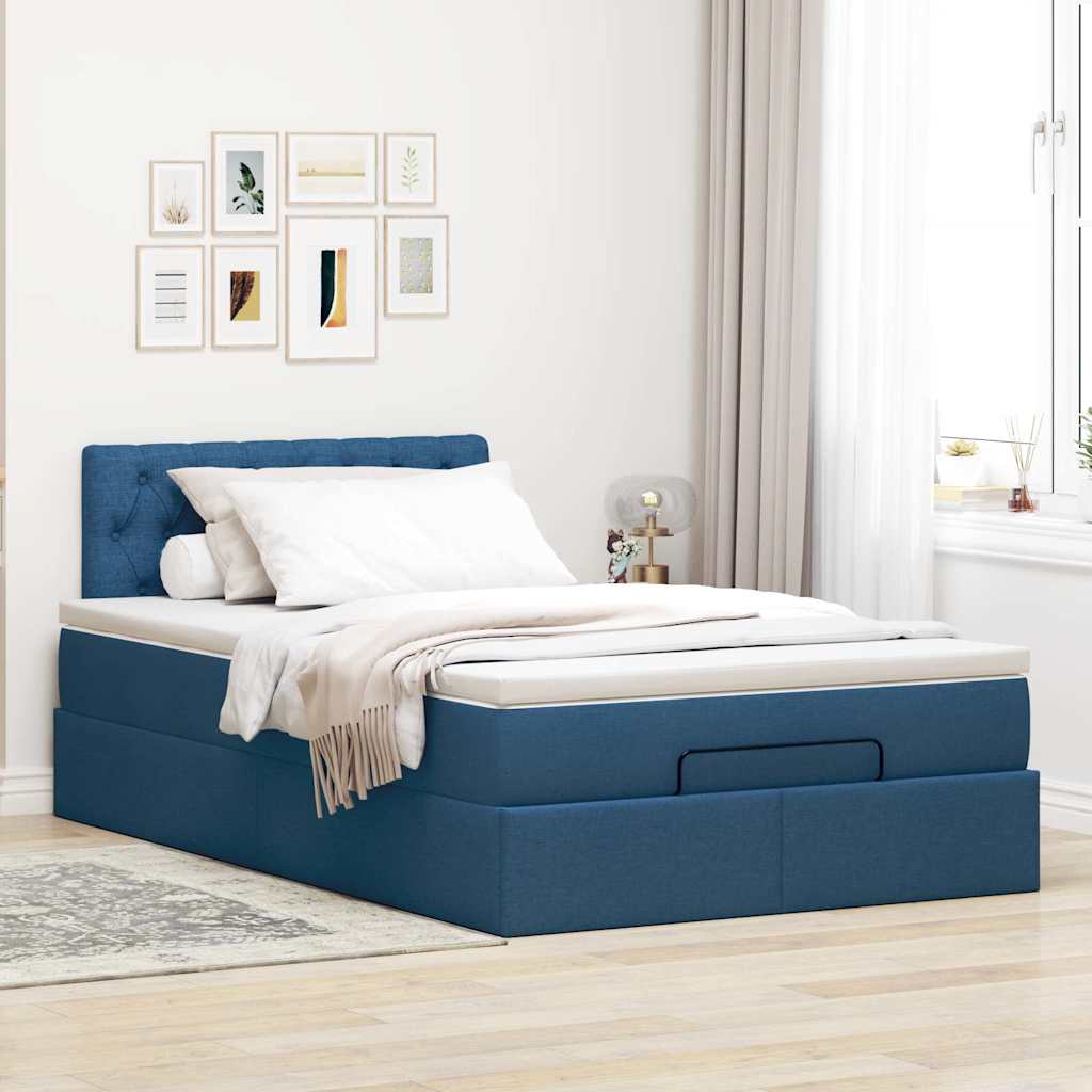 vidaXL Otomana Łóżko z Materacem i LED Niebieski 120x200 cm Tkanina