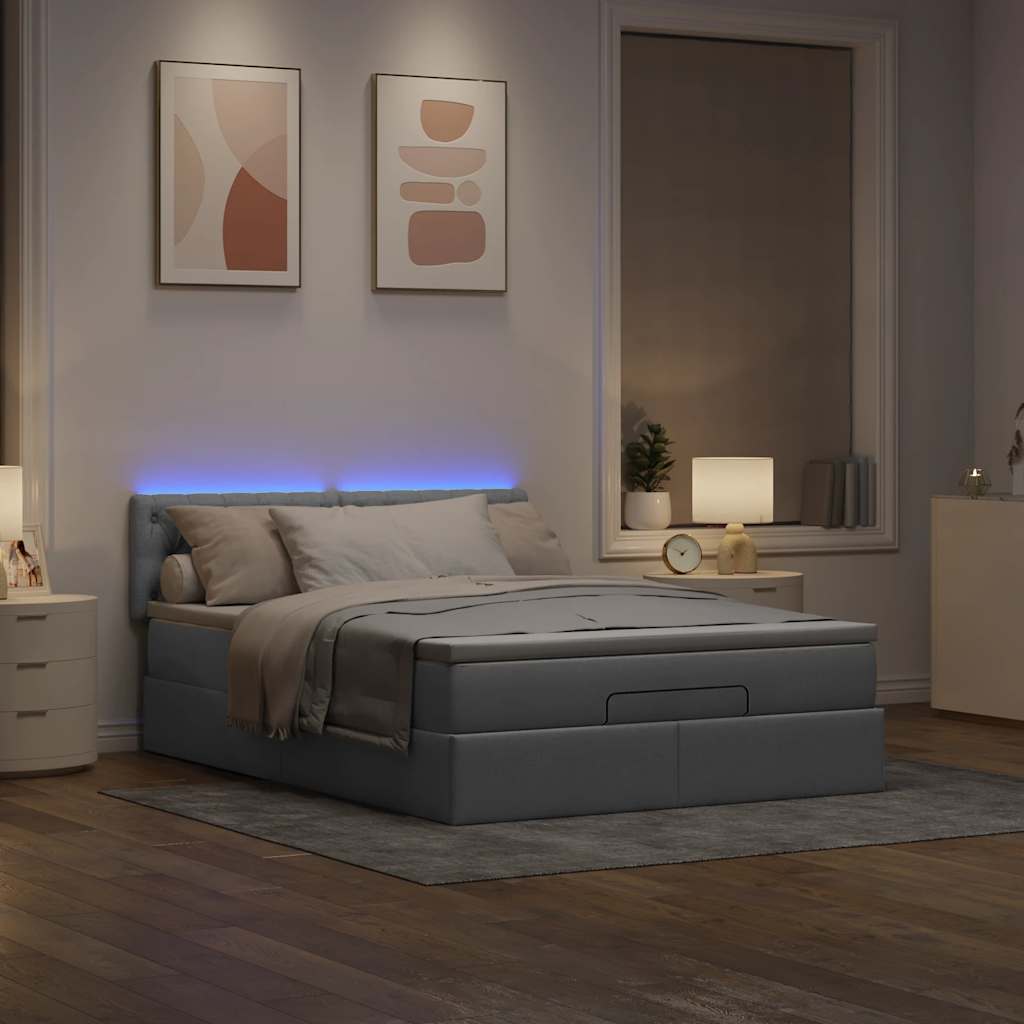 vidaXL Łóżko Ottoman z materacem i diodami LED Jasnoszary 140x190 cm