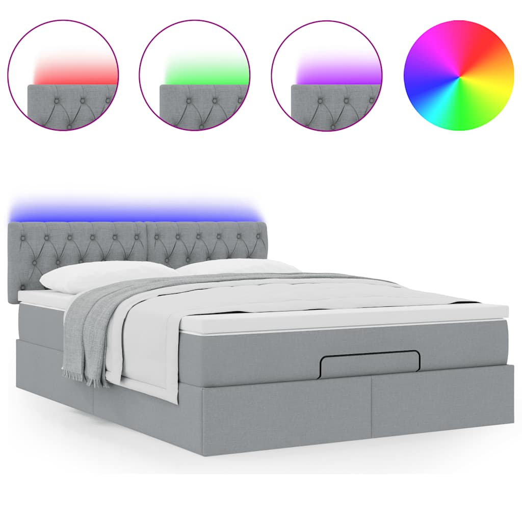 vidaXL Łóżko Ottoman z materacem i diodami LED Jasnoszary 140x190 cm