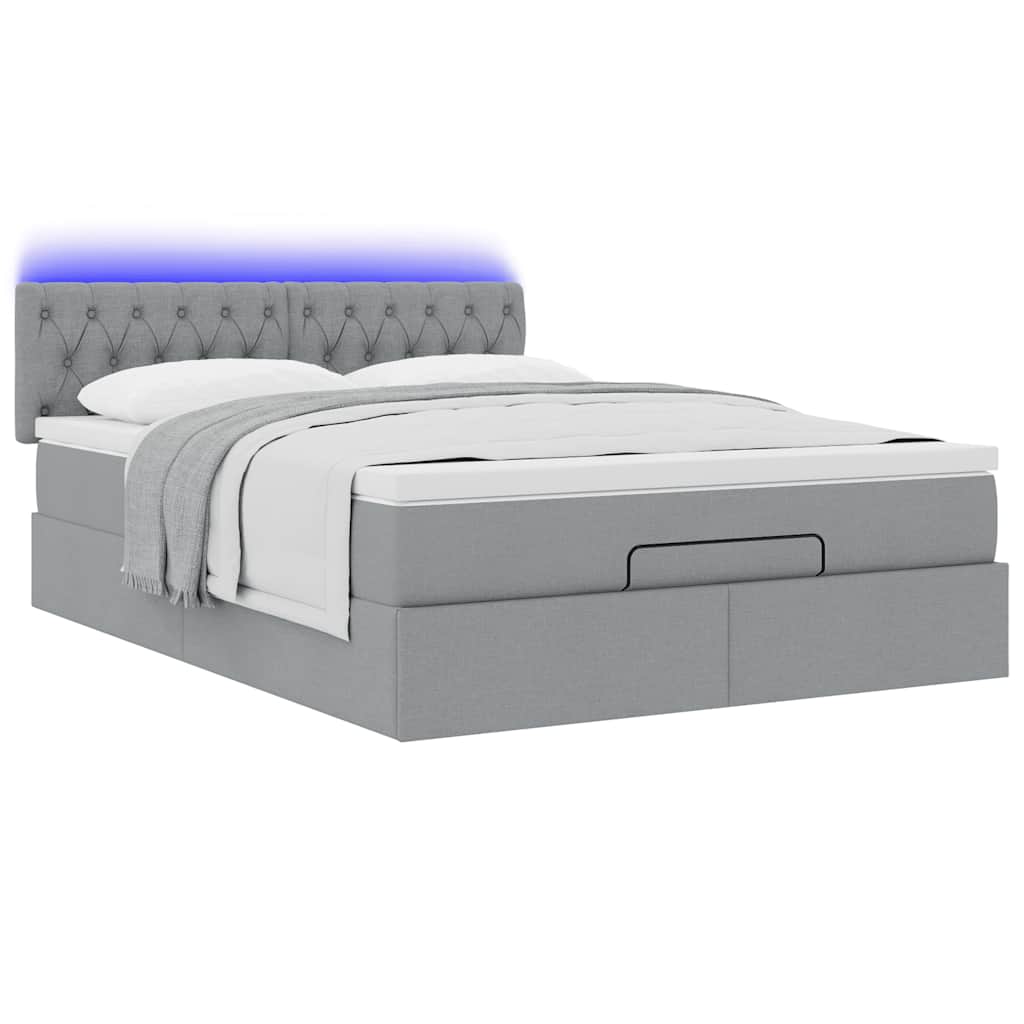 vidaXL Łóżko Ottoman z materacem i diodami LED Jasnoszary 140x190 cm