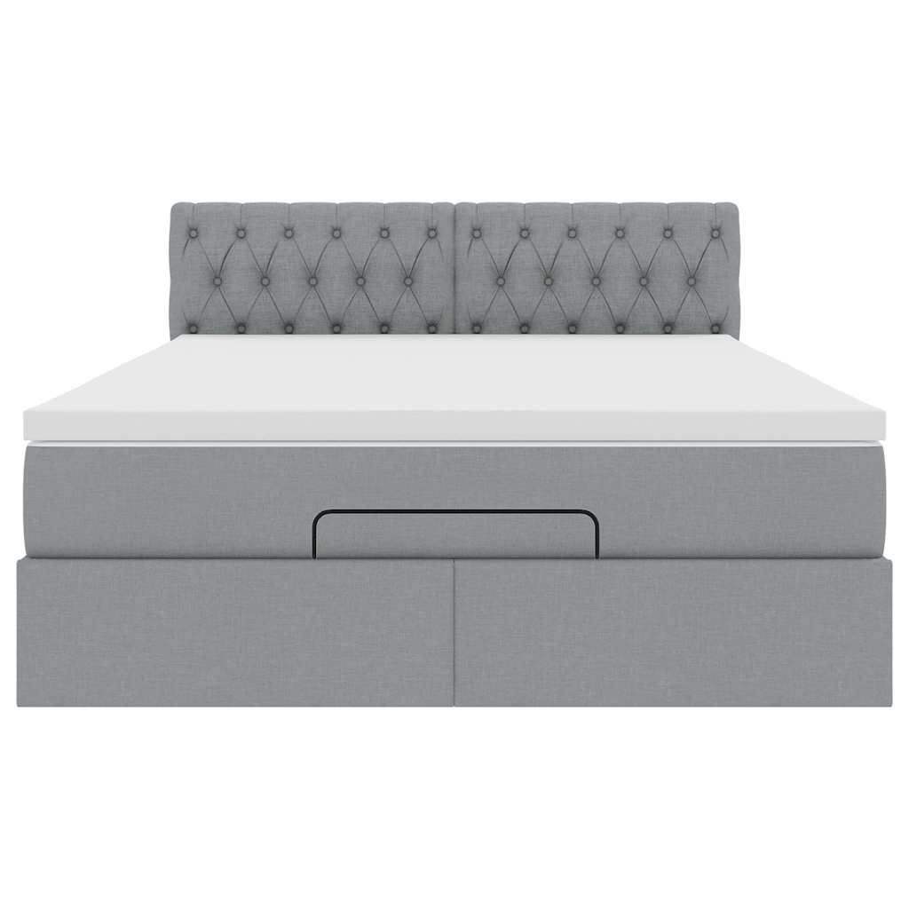 vidaXL Łóżko Ottoman z materacem i diodami LED Jasnoszary 140x190 cm