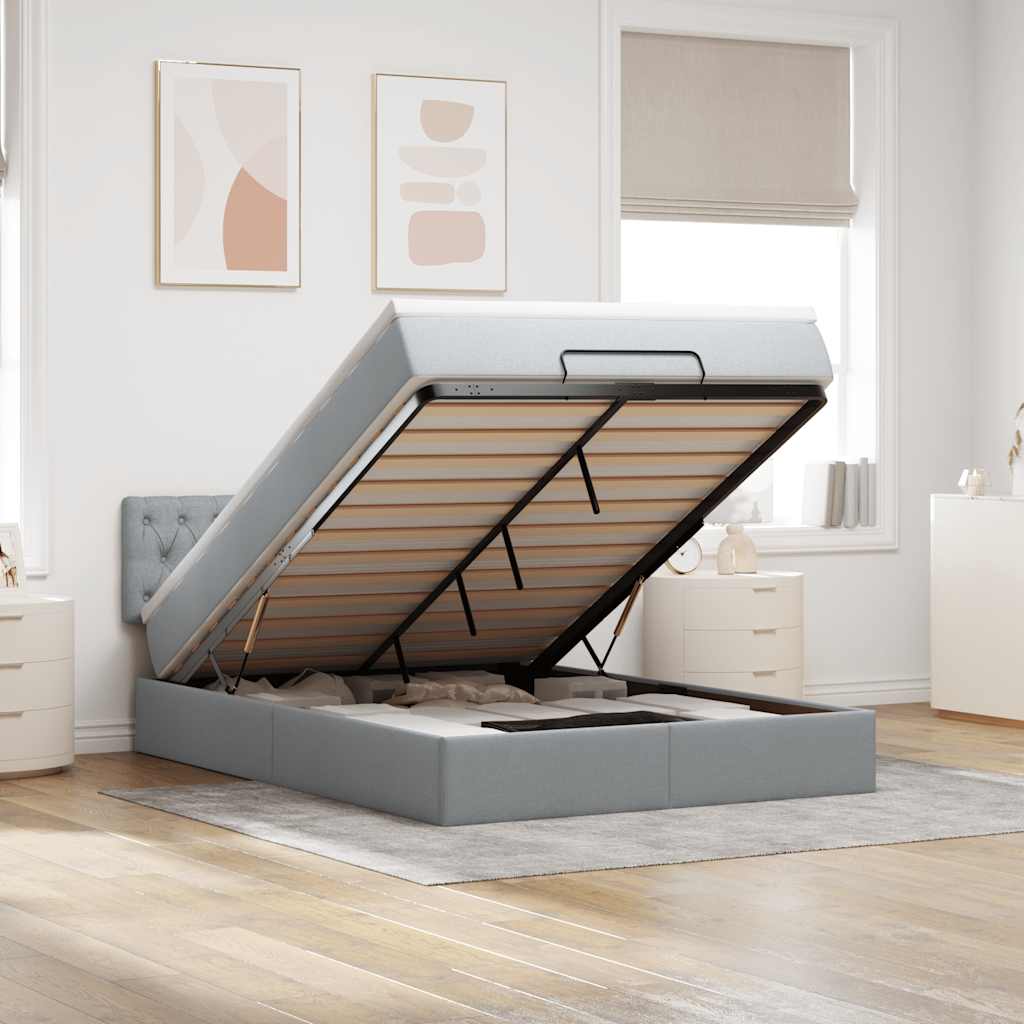 vidaXL Łóżko Ottoman z materacem i diodami LED Jasnoszary 140x190 cm
