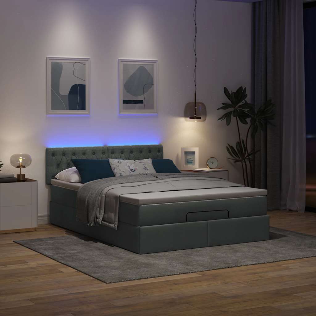 vidaXL Łóżko Ottoman z materacem i diodami LED Ciemnoszary 140x190 cm