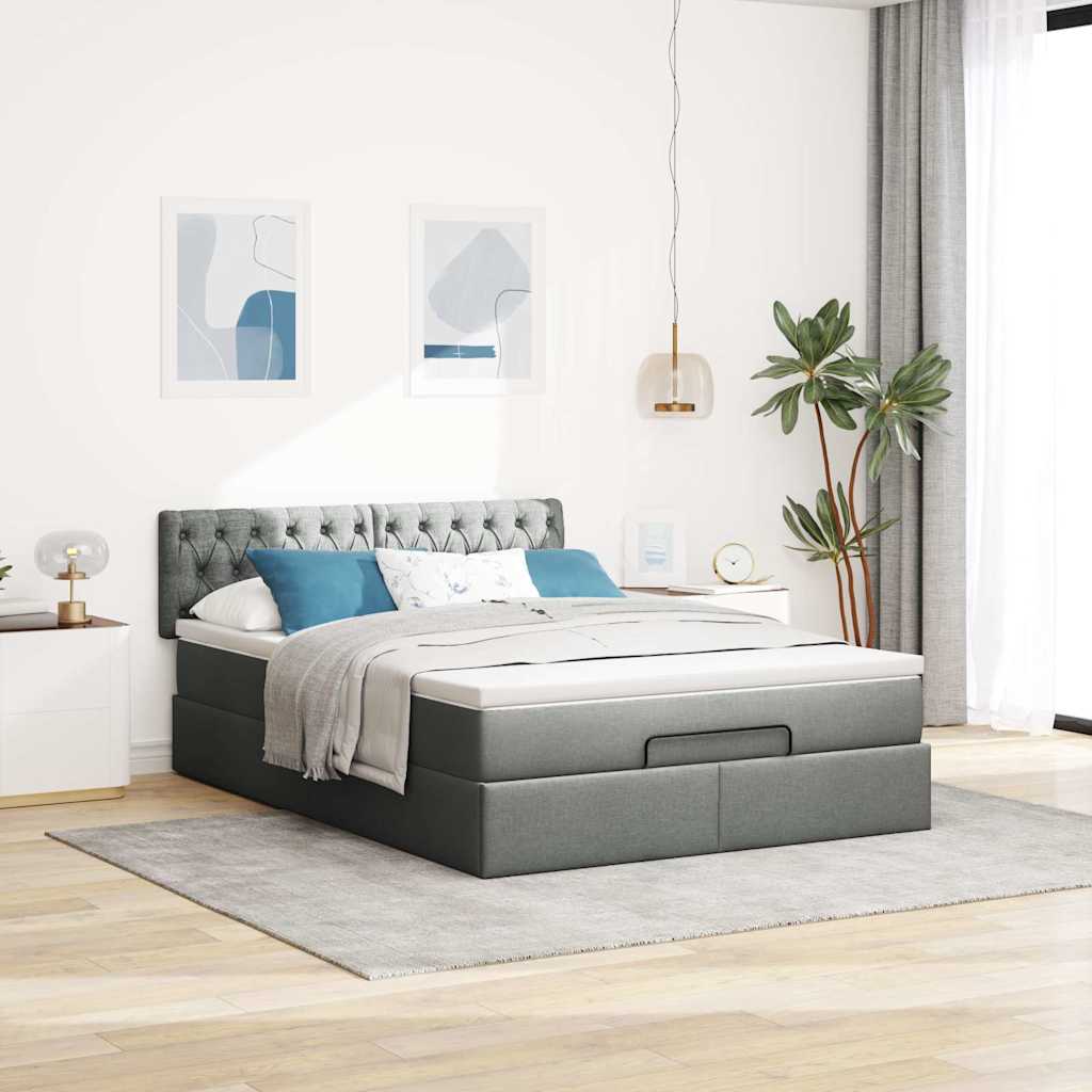 vidaXL Łóżko Ottoman z materacem i diodami LED Ciemnoszary 140x190 cm