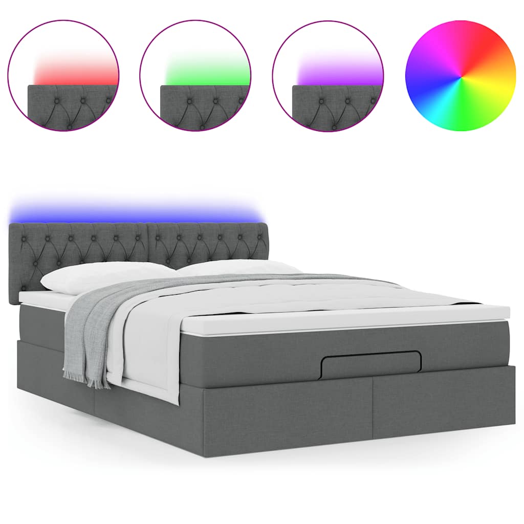 vidaXL Łóżko Ottoman z materacem i diodami LED Ciemnoszary 140x190 cm