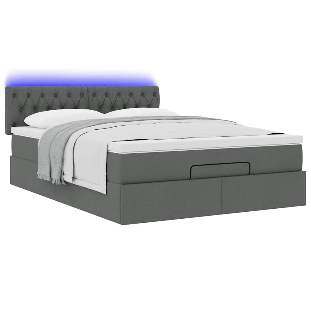vidaXL Łóżko Ottoman z materacem i diodami LED Ciemnoszary 140x190 cm