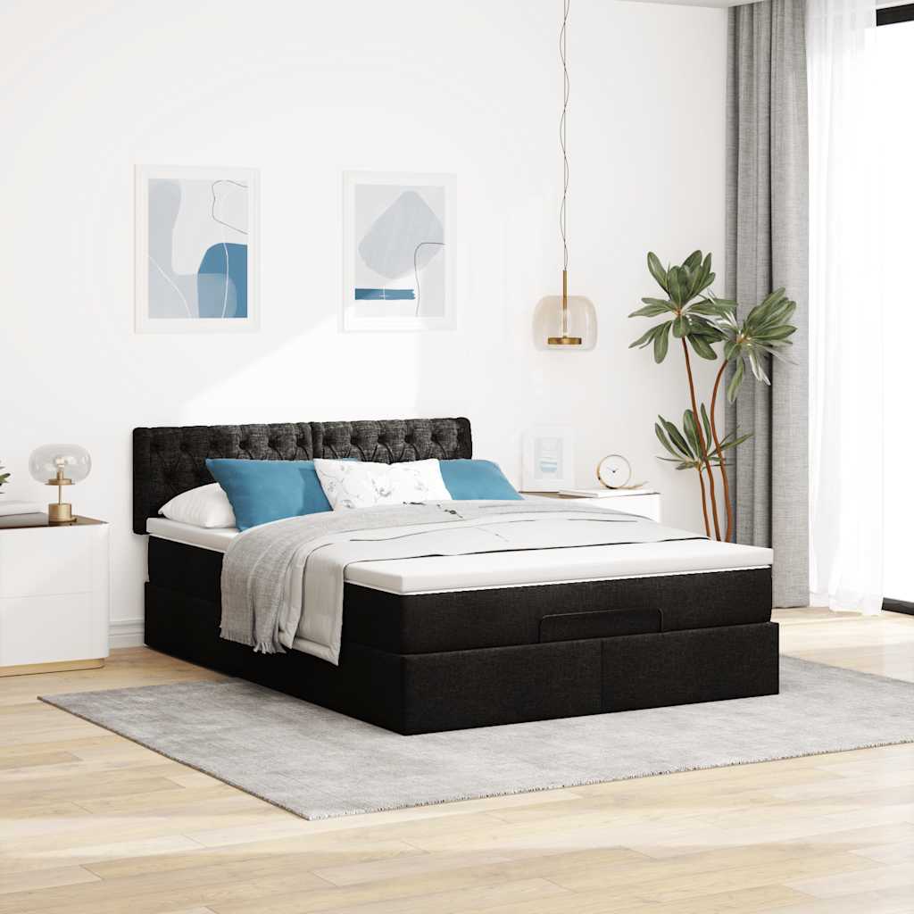 vidaXL Łóżko Ottoman z materacem i diodami LED Czarny 140x190 cm