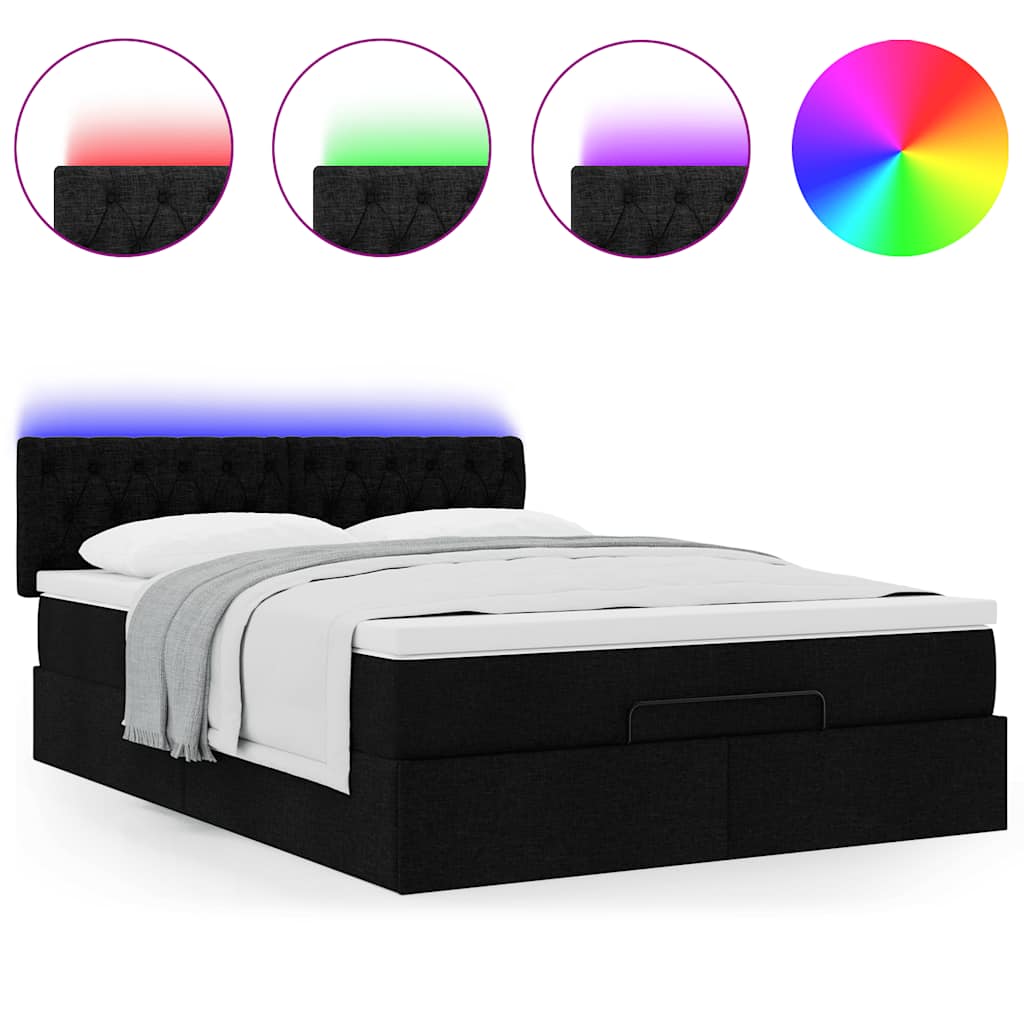 vidaXL Łóżko Ottoman z materacem i diodami LED Czarny 140x190 cm