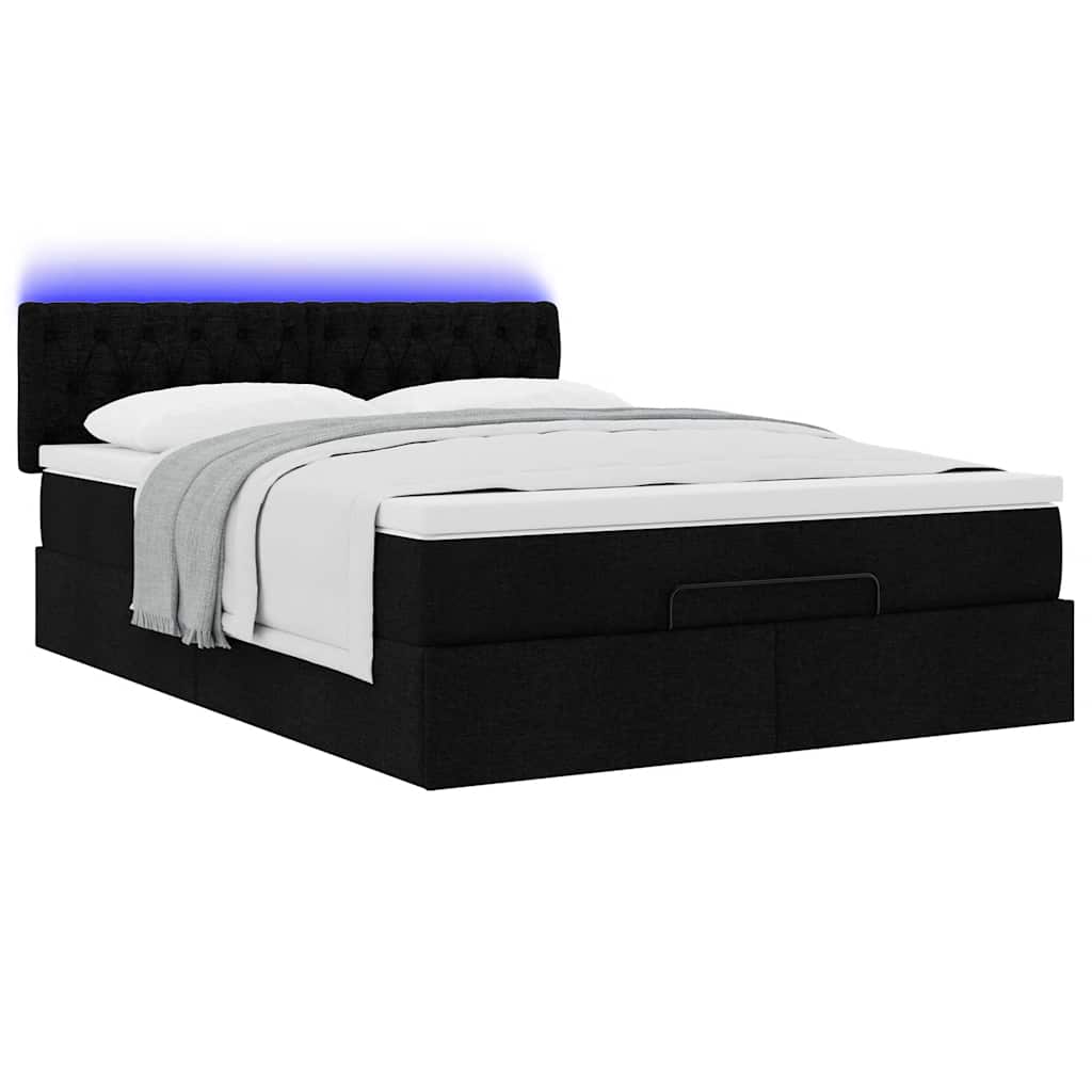 vidaXL Łóżko Ottoman z materacem i diodami LED Czarny 140x190 cm