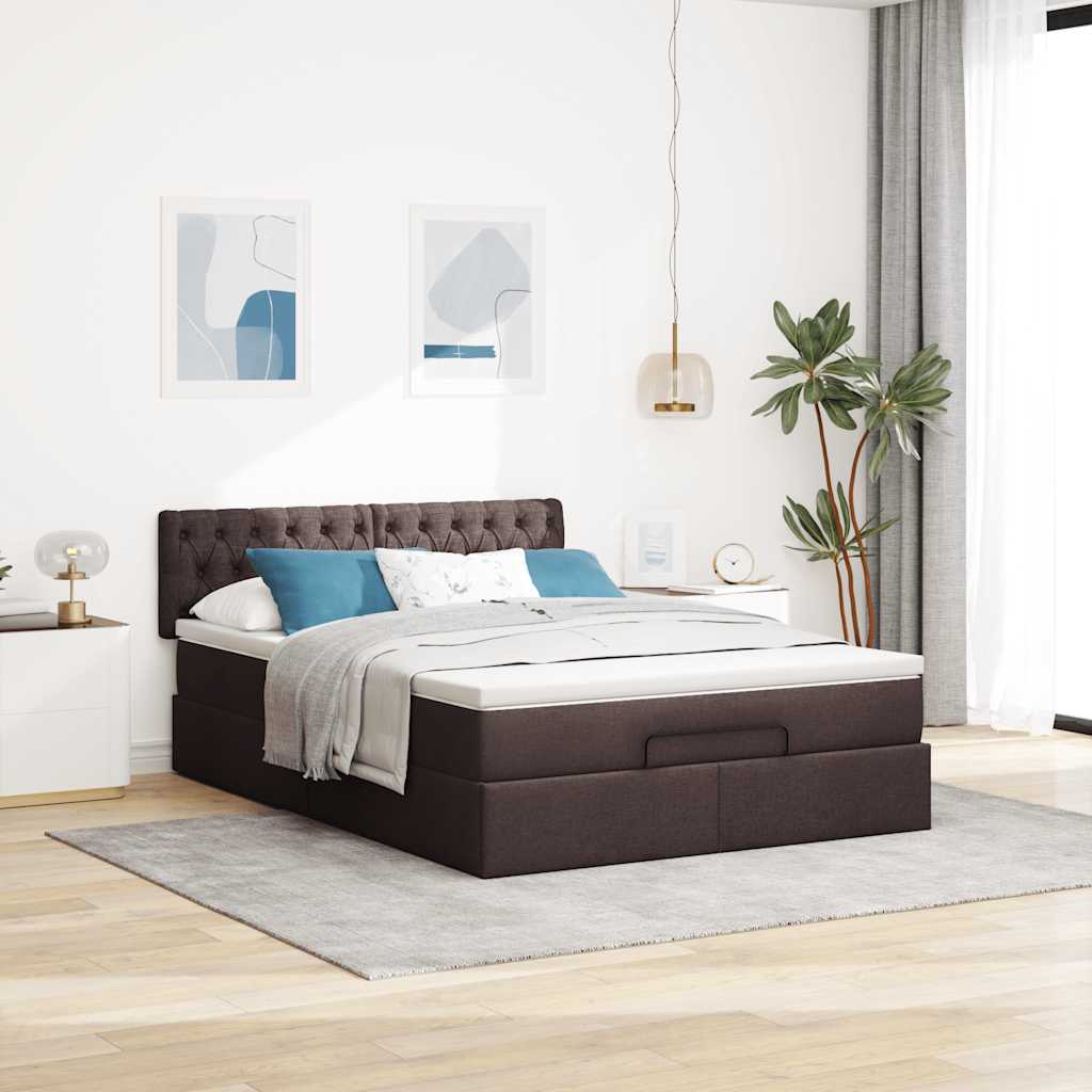 vidaXL Łóżko otomana z materacem diodami LED ciemnobrązowe 140x190 cm