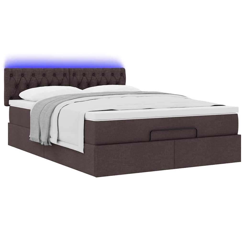 vidaXL Łóżko otomana z materacem diodami LED ciemnobrązowe 140x190 cm