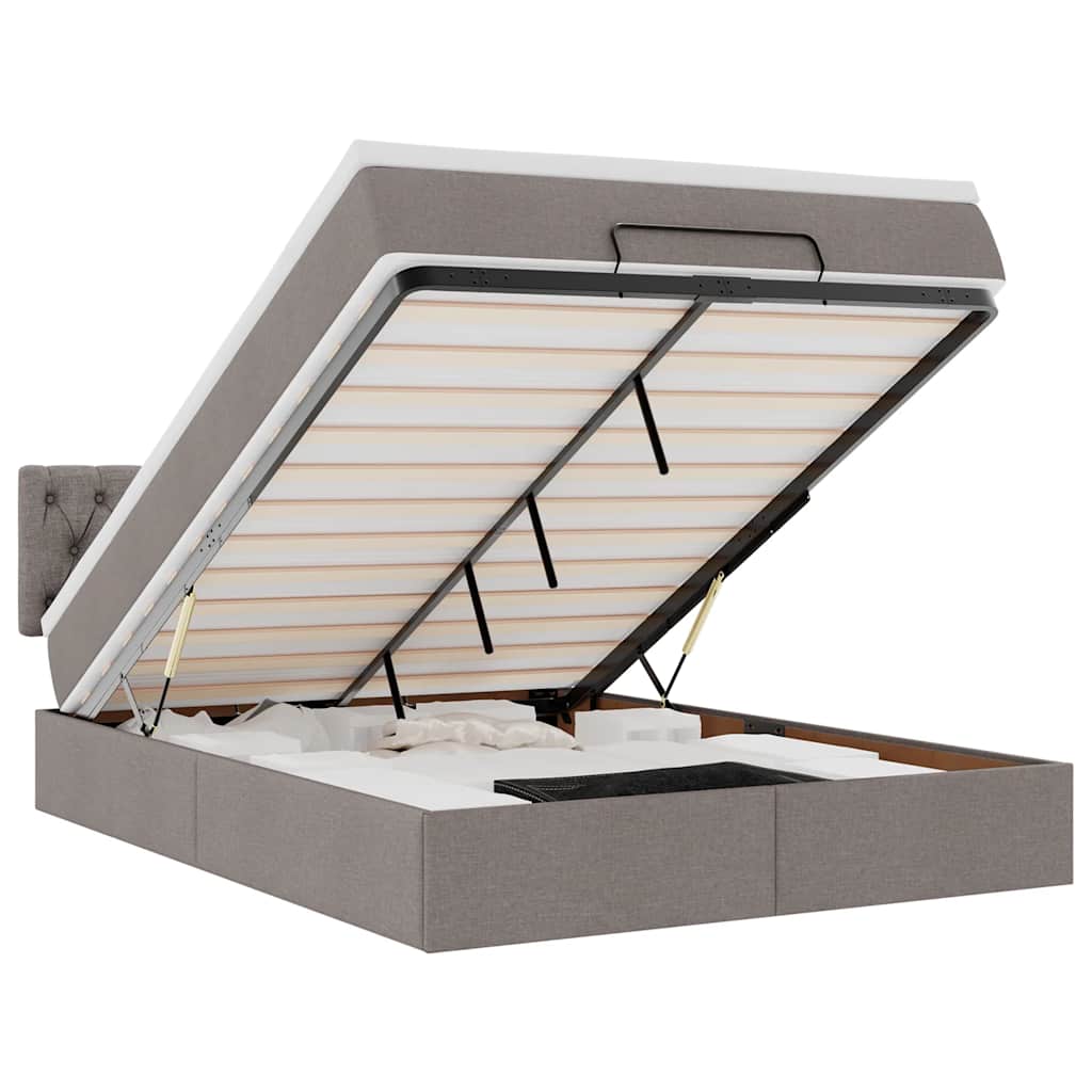 vidaXL Łóżko otomana z materacem i diodami LED, taupe, 140x190 cm,