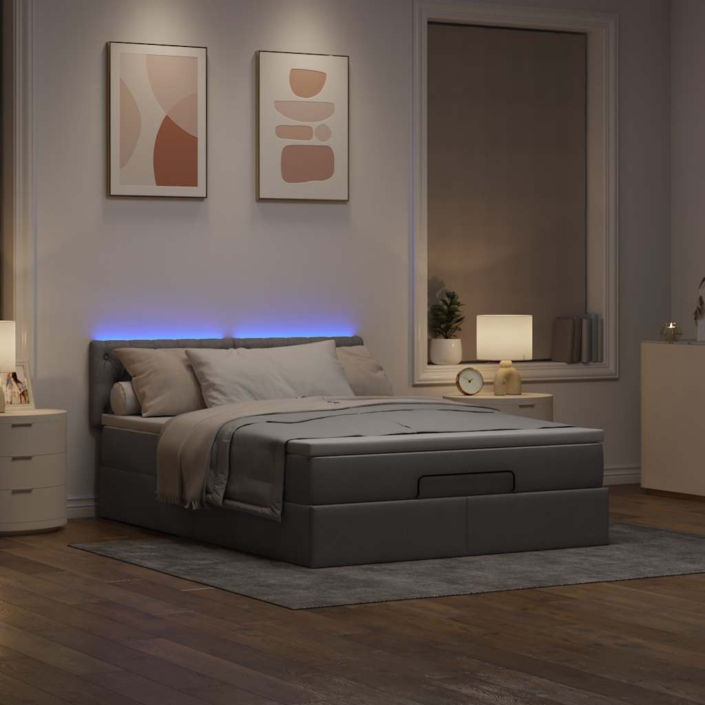 vidaXL Łóżko otomana z materacem i diodami LED, taupe, 140x190 cm,