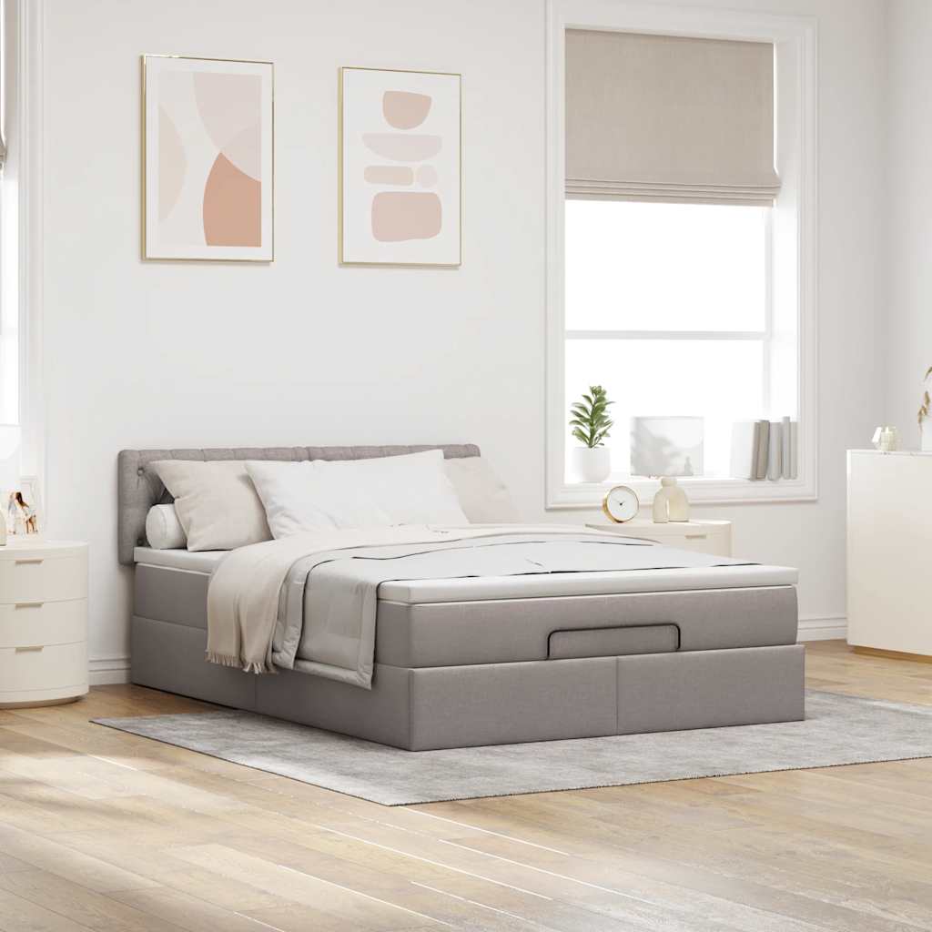 vidaXL Łóżko otomana z materacem i diodami LED, taupe, 140x190 cm,