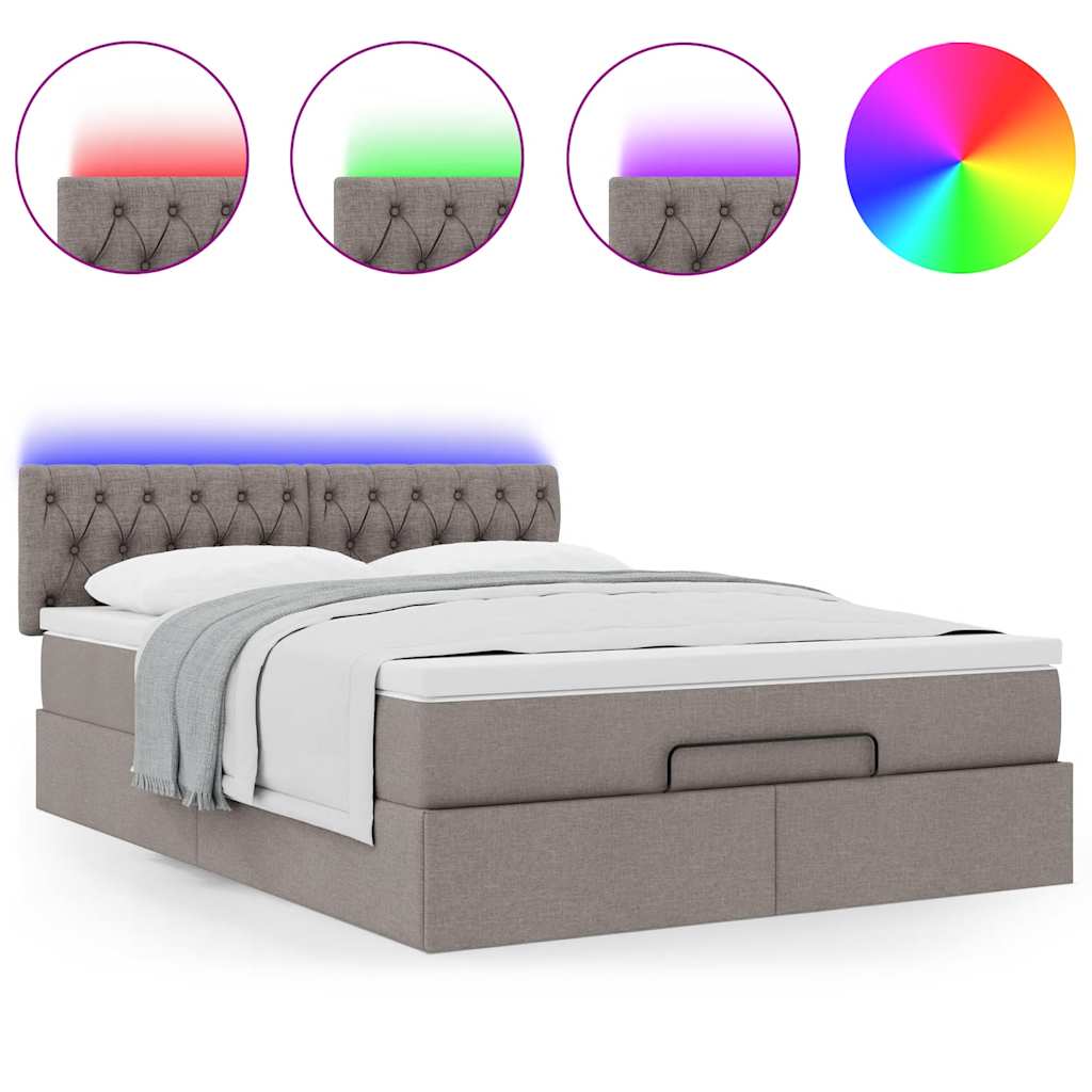 vidaXL Łóżko otomana z materacem i diodami LED, taupe, 140x190 cm,