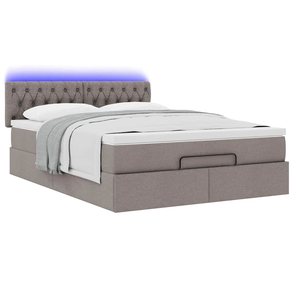 vidaXL Łóżko otomana z materacem i diodami LED, taupe, 140x190 cm,