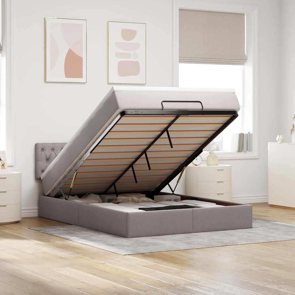 vidaXL Łóżko otomana z materacem i diodami LED, taupe, 140x190 cm,