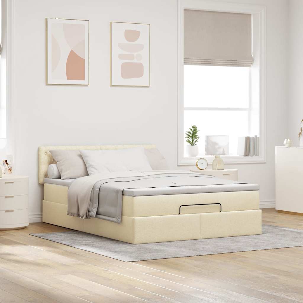 vidaXL Łóżko Ottoman z materacem i diodami LED kremowe 140x190 cm