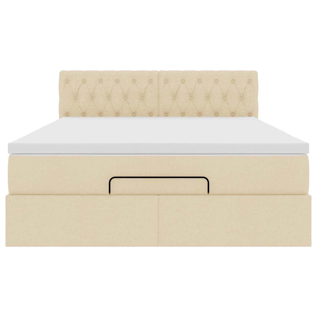 vidaXL Łóżko Ottoman z materacem i diodami LED kremowe 140x190 cm