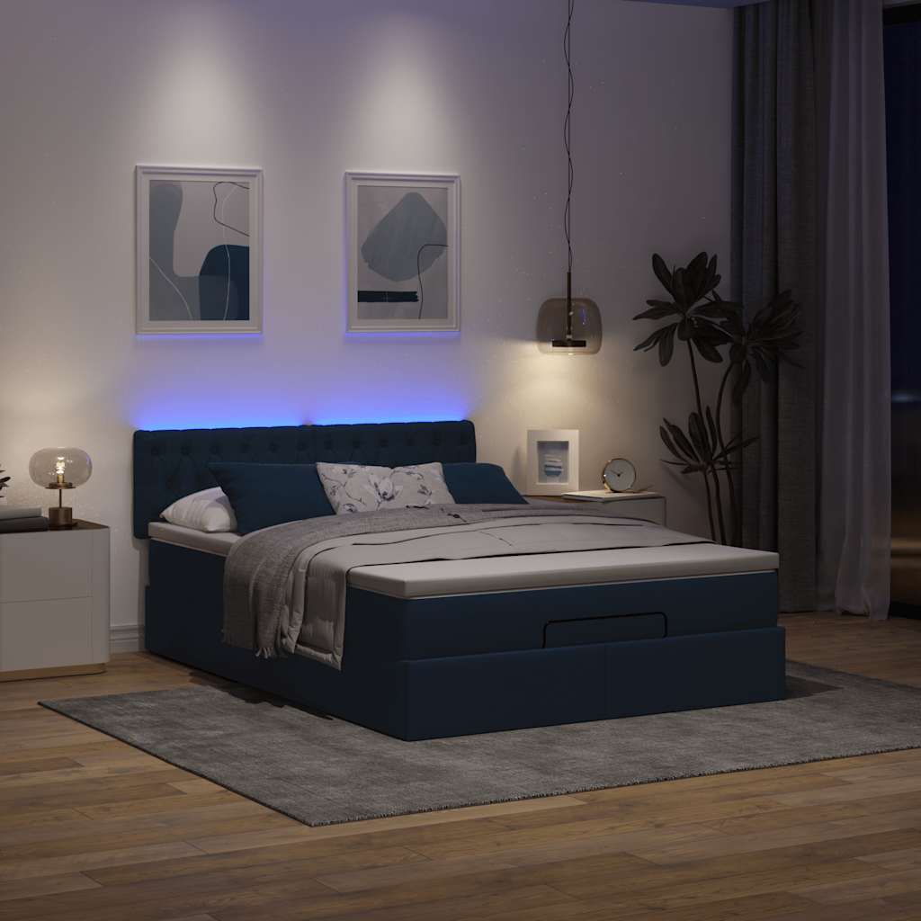 vidaXL Łóżko Ottoman z materacem i diodami LED Niebieski 140x190 cm