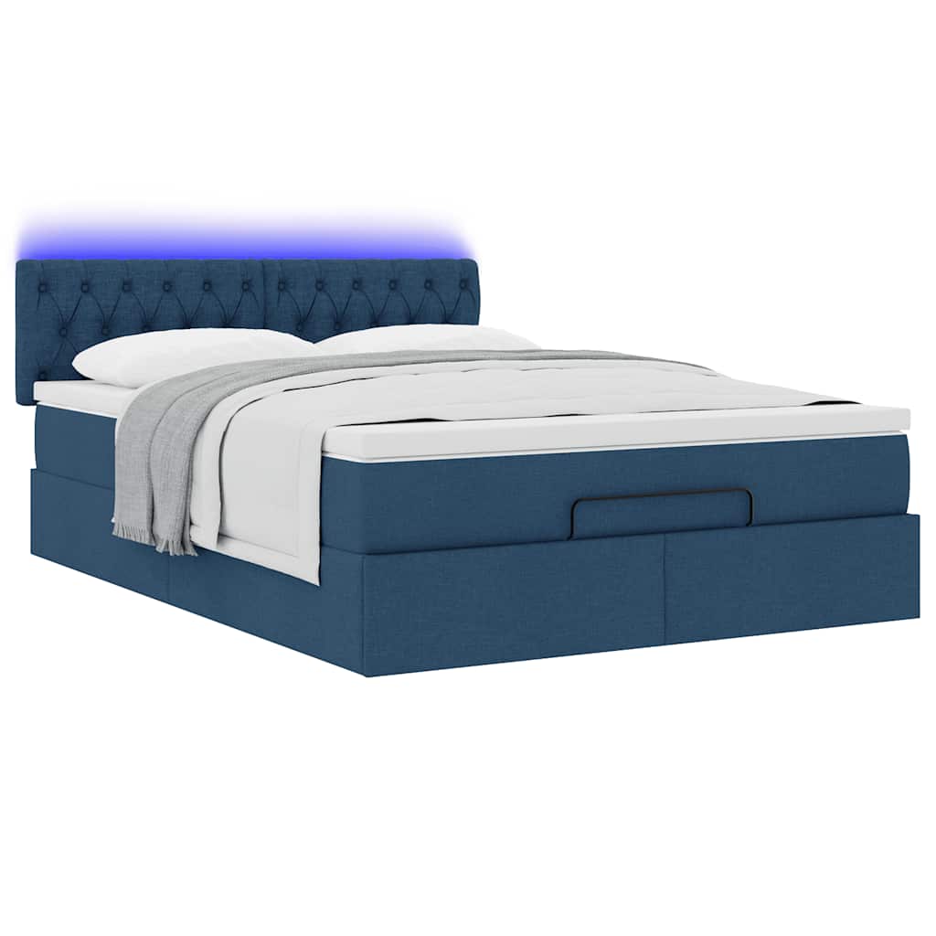 vidaXL Łóżko Ottoman z materacem i diodami LED Niebieski 140x190 cm