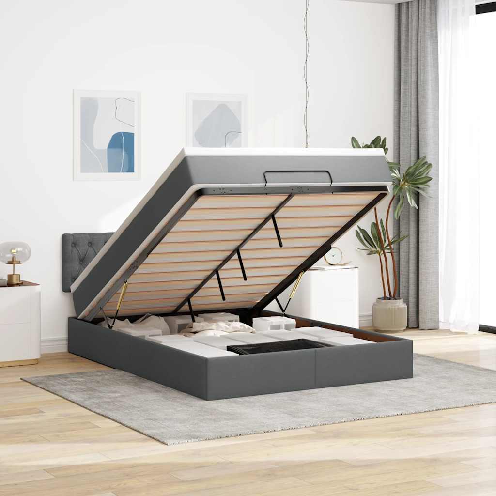 vidaXL Łóżko otomana z materacem i diodami LED ciemnoszare 140x200 cm