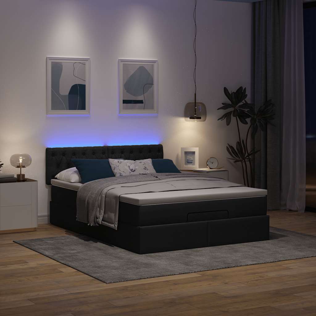 vidaXL Łóżko otomana z materacem i diodami LED Czarny 140x200 cm