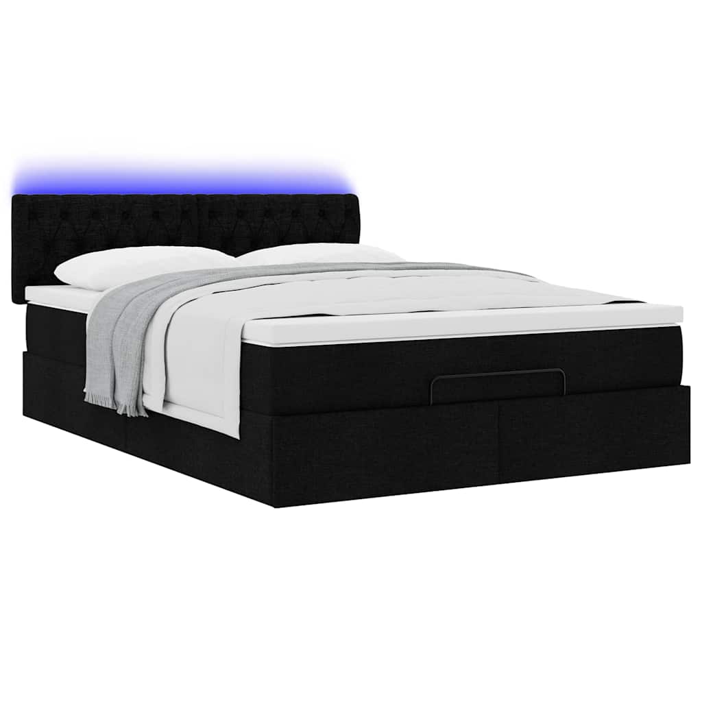 vidaXL Łóżko otomana z materacem i diodami LED Czarny 140x200 cm
