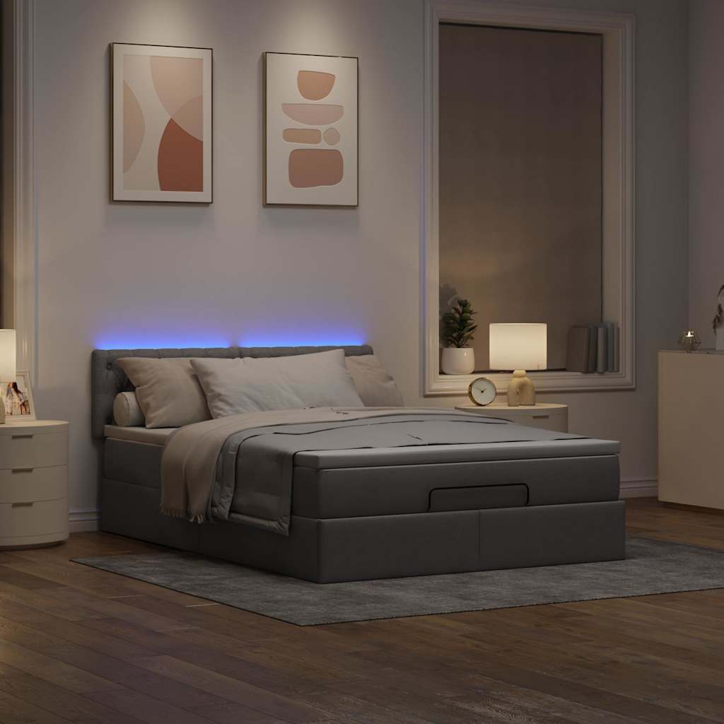 vidaXL Łóżko otomana z materacem i diodami LED Taupe 140x200 cm