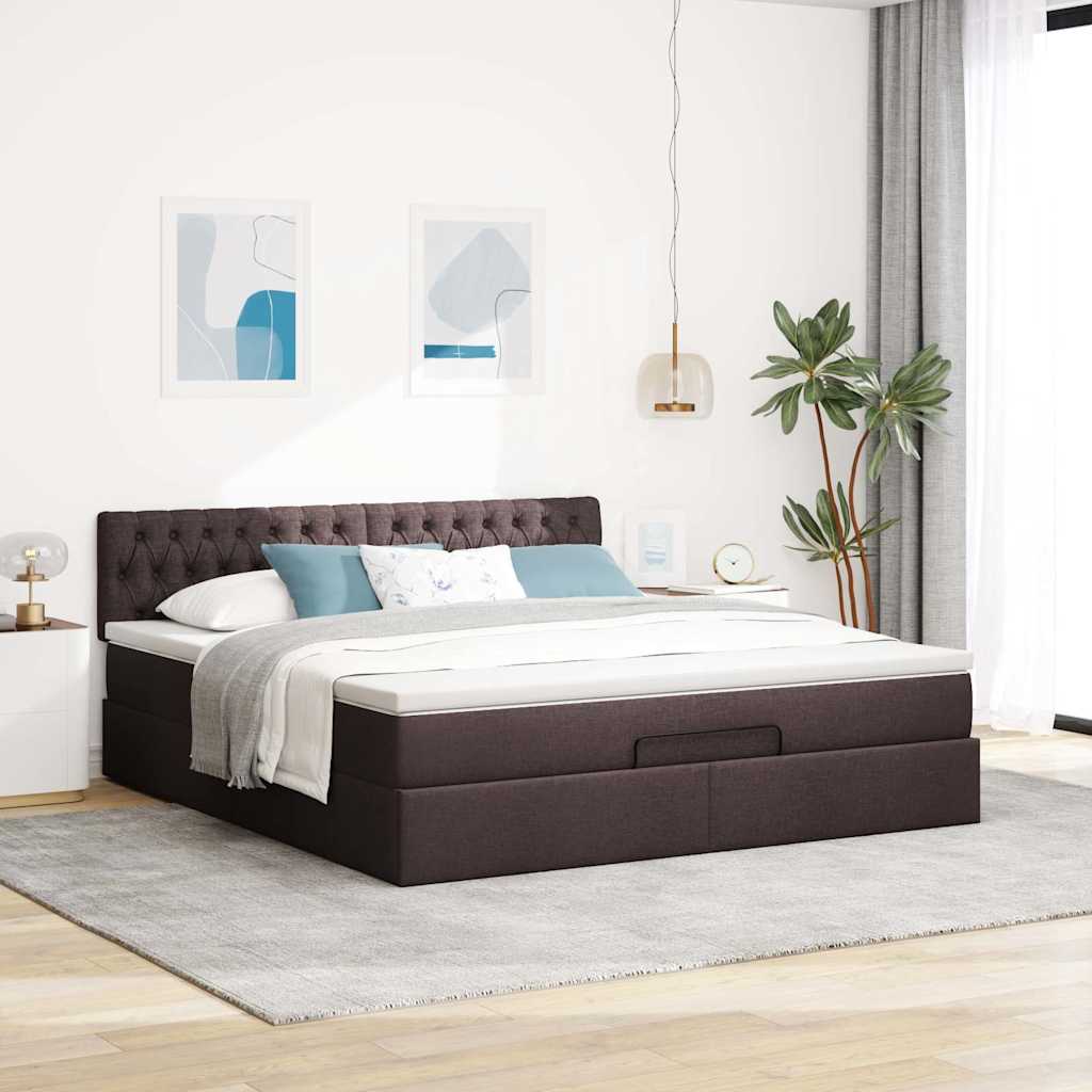 vidaXL Rama łóżka otomana z materacem, brązowa, 160x200 cm, tkanina