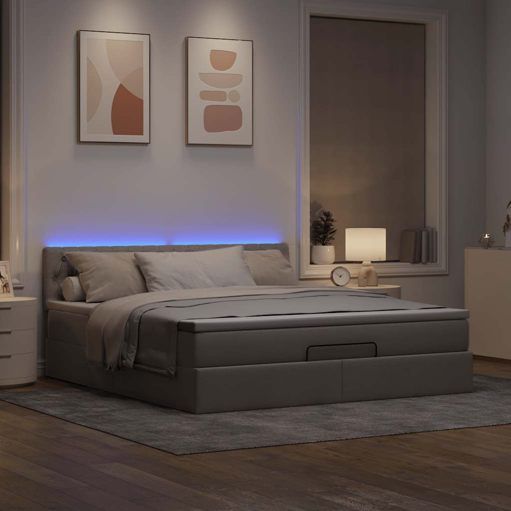 vidaXL Rama łóżka otomana z materacem, taupe, 160x200 cm, tkanina