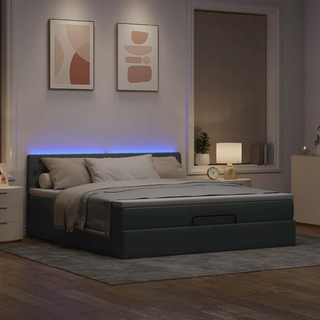 vidaXL Łóżko Ottoman z materacem i LED, jasnoszary, 180x200cm, tkanina