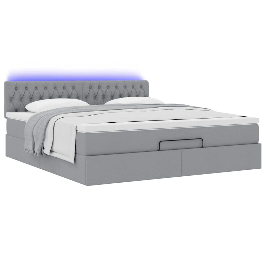 vidaXL Łóżko Ottoman z materacem i LED, jasnoszary, 180x200cm, tkanina
