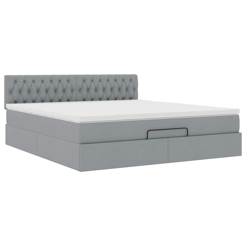 vidaXL Łóżko Ottoman z materacem i LED, jasnoszary, 180x200cm, tkanina