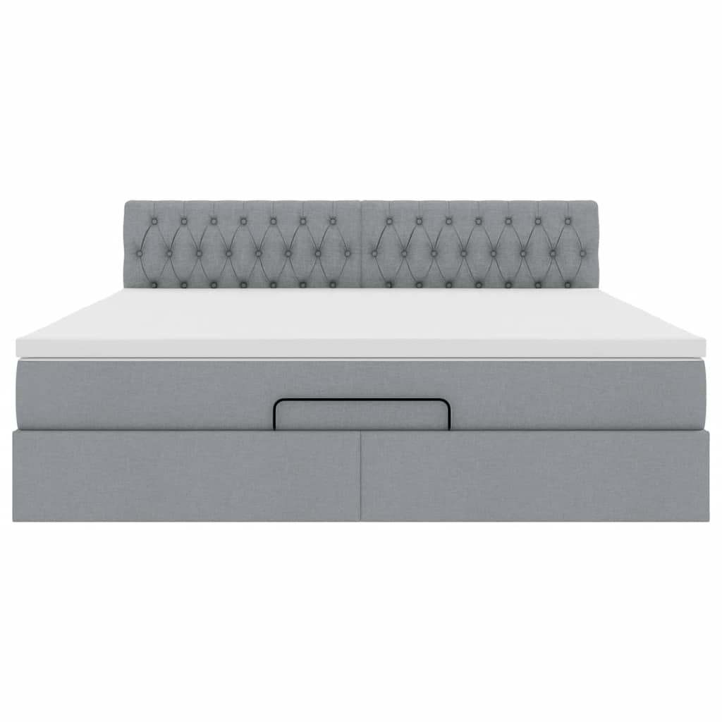 vidaXL Łóżko Ottoman z materacem i LED, jasnoszary, 180x200cm, tkanina