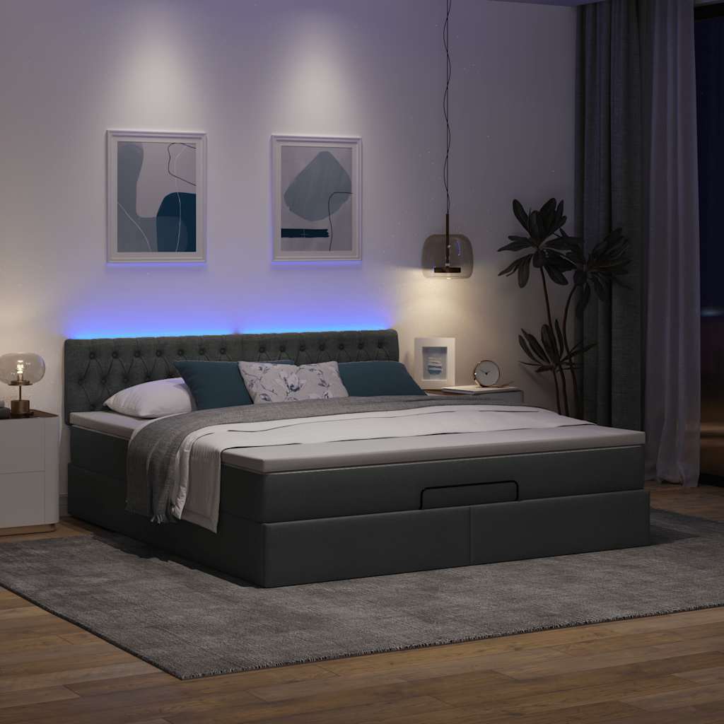 vidaXL Łóżko Ottoman z materacem i LED, ciemnoszary, 180x200cm tkanina